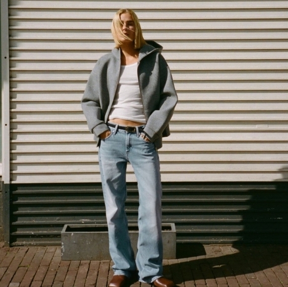 New Zara Soft Neoprene Effect Zip Front Hoodie Bomber Jacket NWT Small - Picture 2 of 16